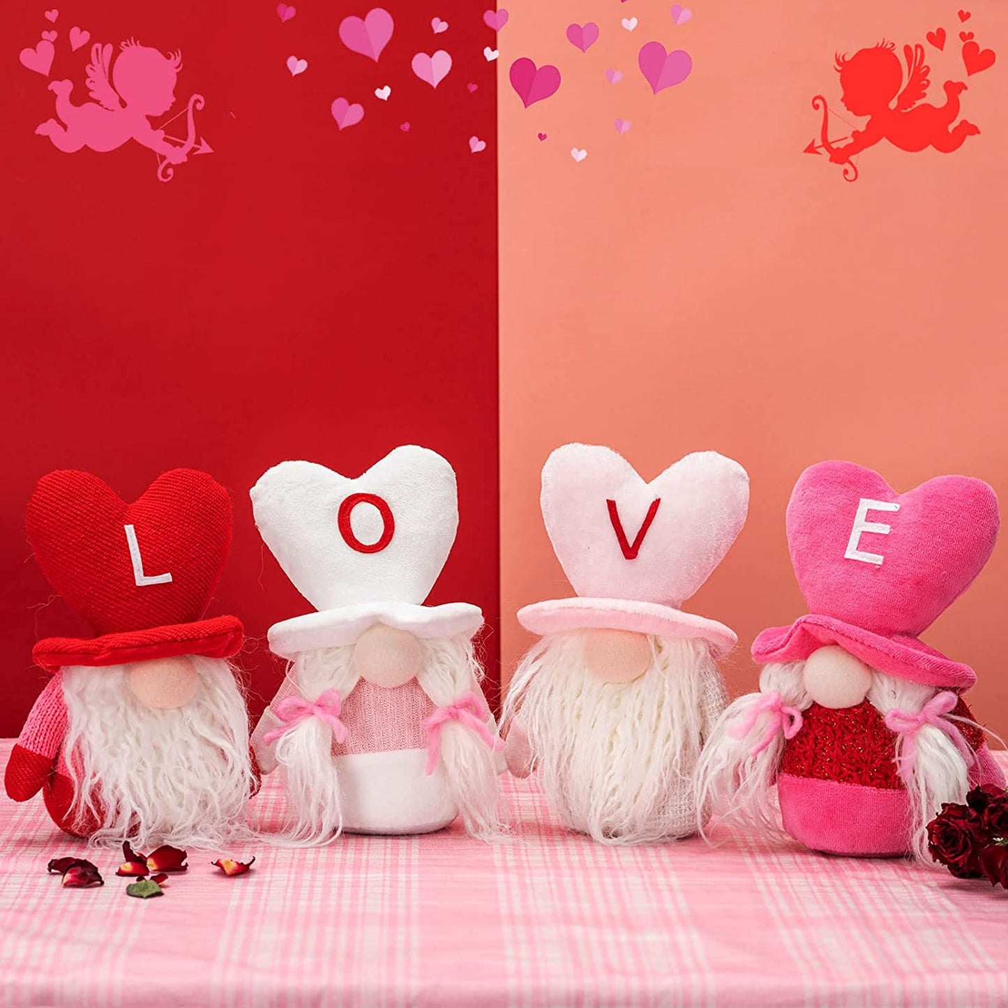 Plush Valentine's gnomes - 4 pieces, Love