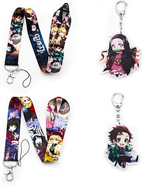 2 pcs anime slayer lanyard keychain id badge holder