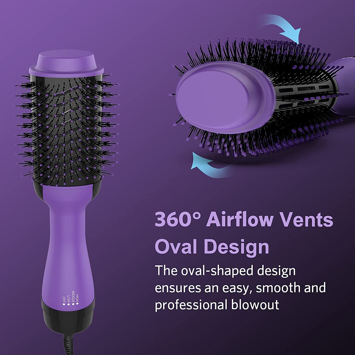 Hair dryer brush, straightener and curler 2 in 1 (purple)