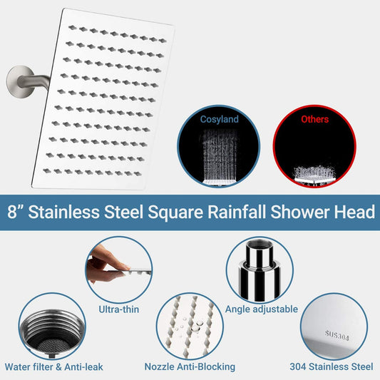 8 - Inch high pressure rain shower head, with 60-inch extension