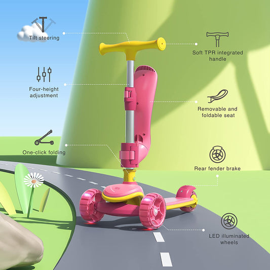 3-wheel scooter with helmet, Color: Pink