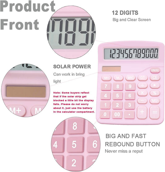 Calculators, Portable Desktop Calculator (Pink, 5-Pack)