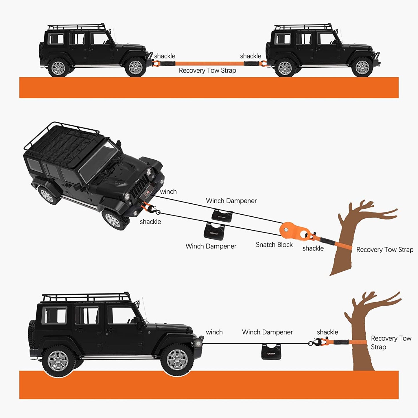 Heavy Duty Tow Strap Recovery Kit - 3' x 30' 30,000, 5 pcs