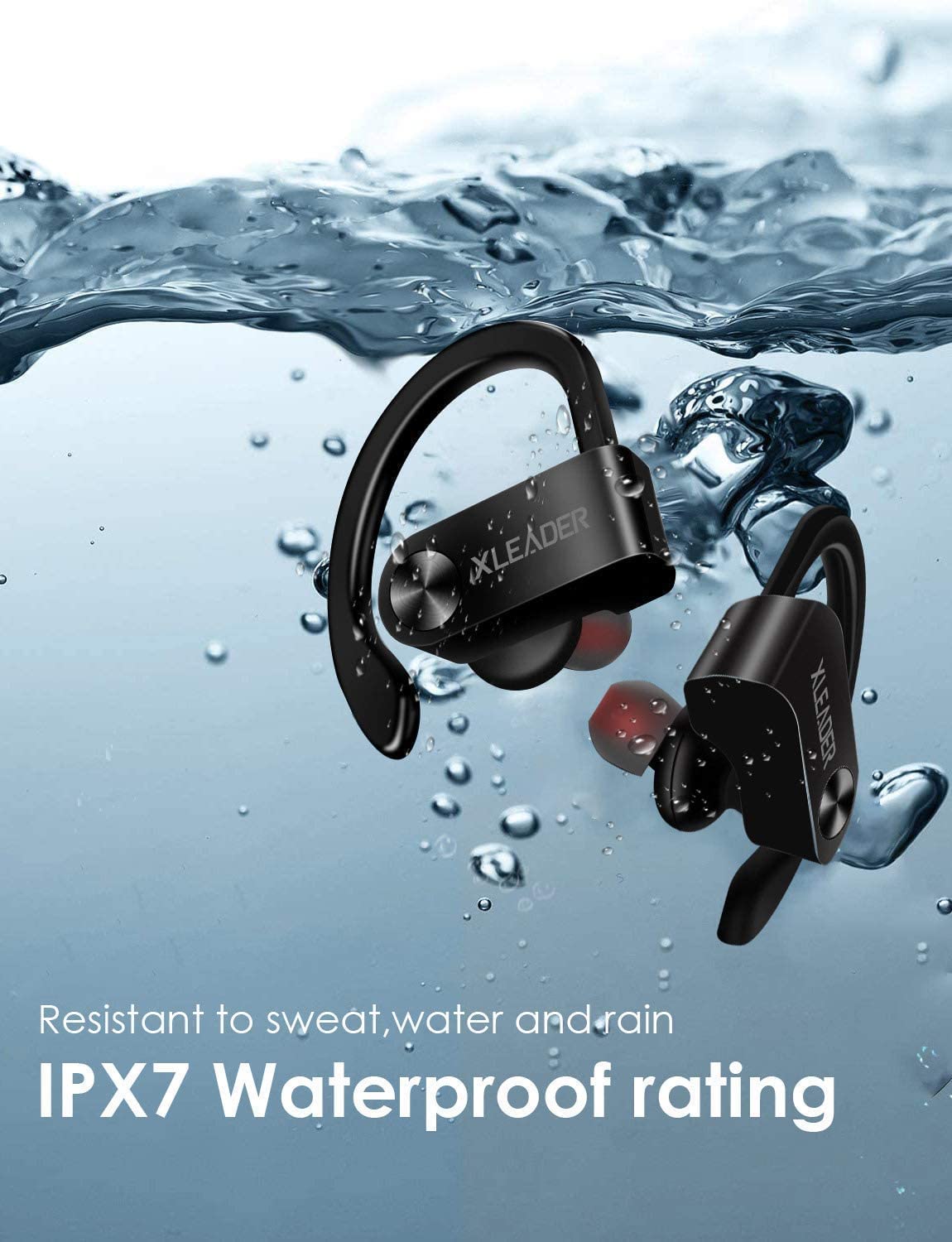 Water.wireless headphones with LED display, color: black