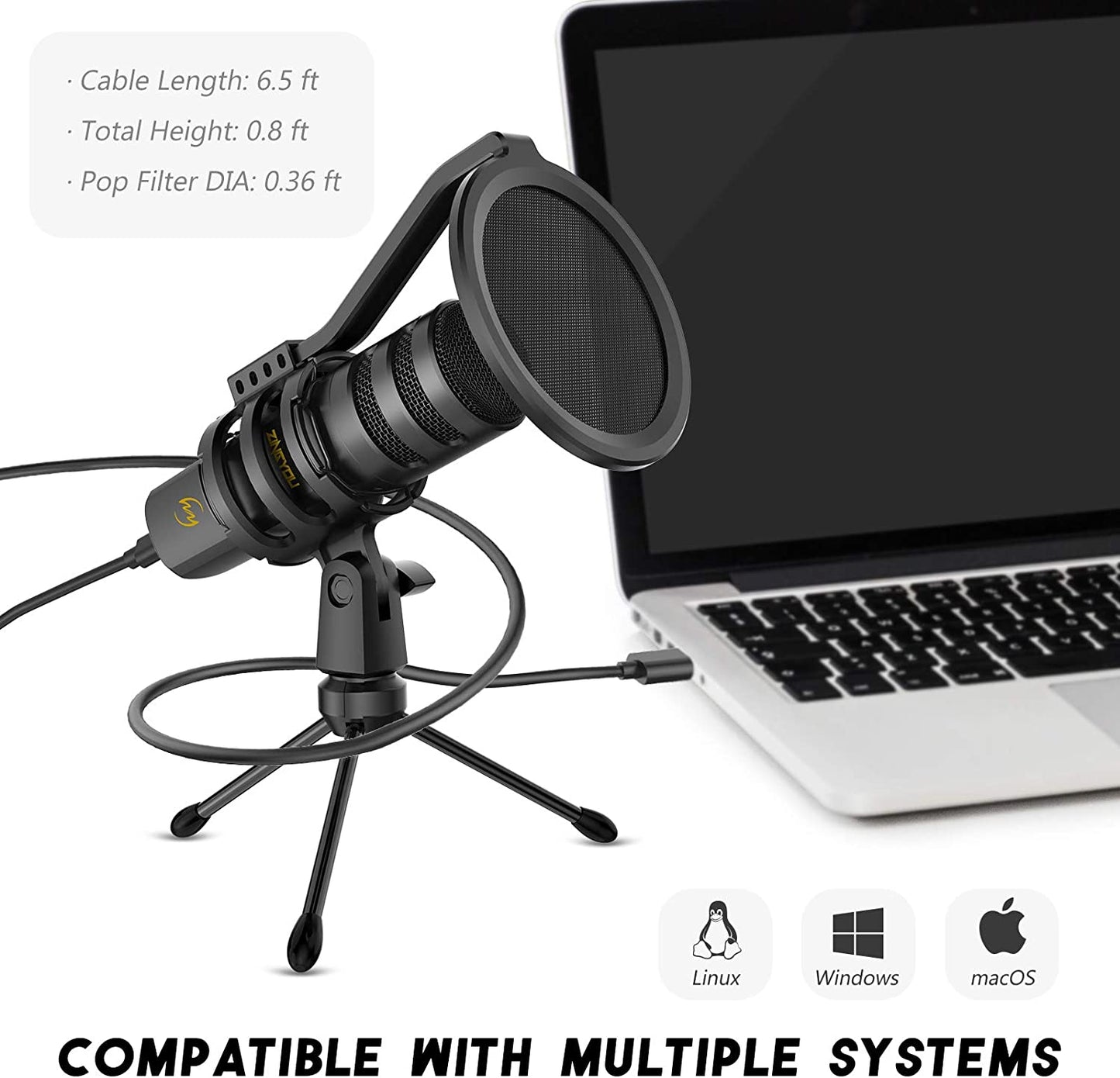 192 kHz/24-bit condenser microphone for broadcast (Black)