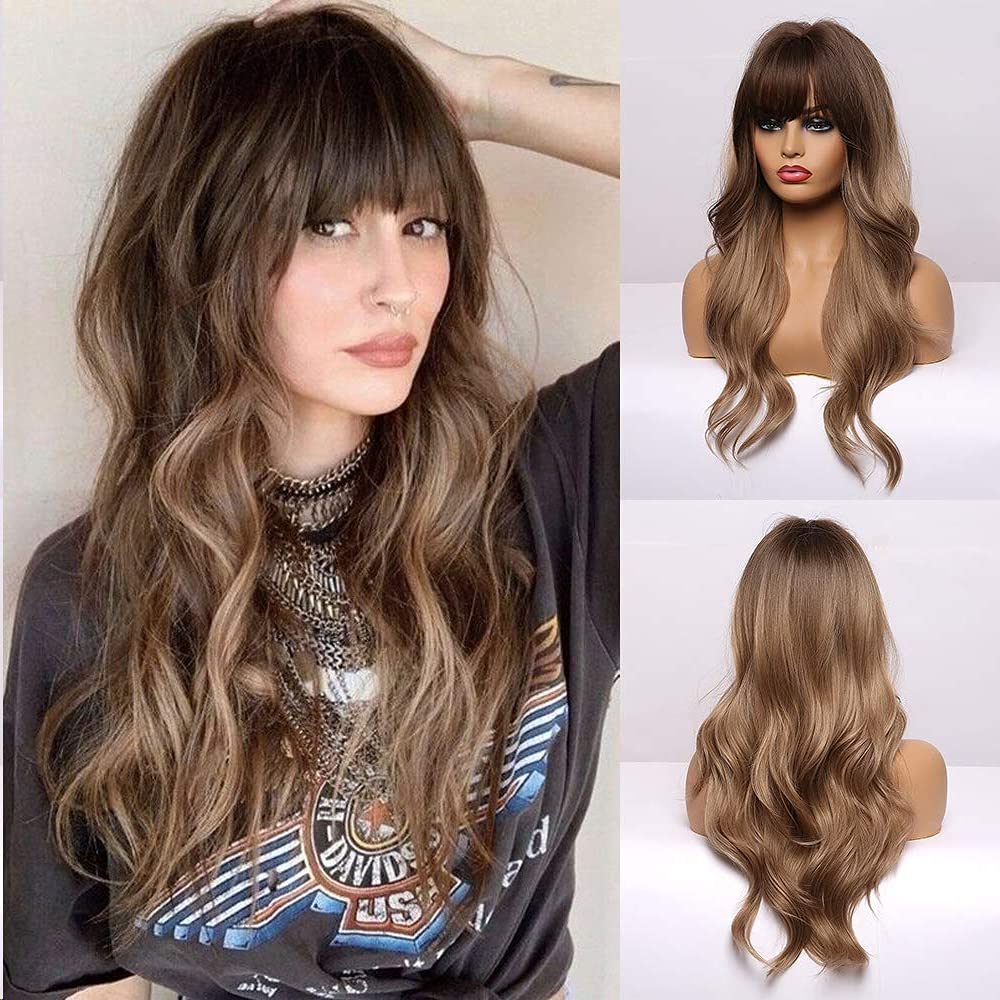 Wig with Bangs (Dark Ash Blonde Ombre)