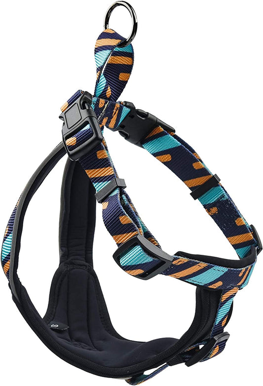 reflective harness for pets, color blue-yellow stripes (S)