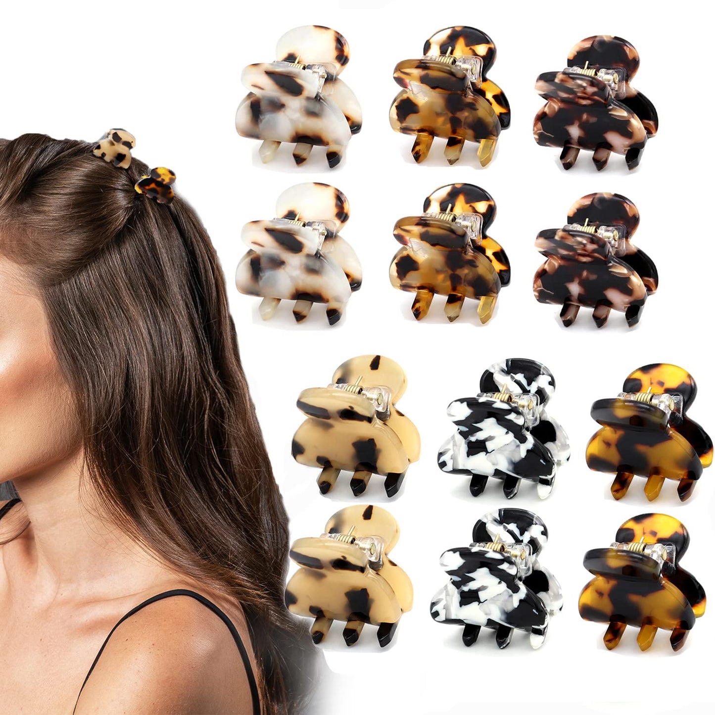 12 small hair clips, Tortoiseshell