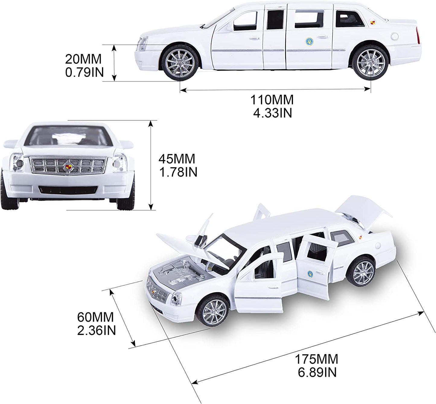 1:32 elongated presidential limousine toy, (Color:White)