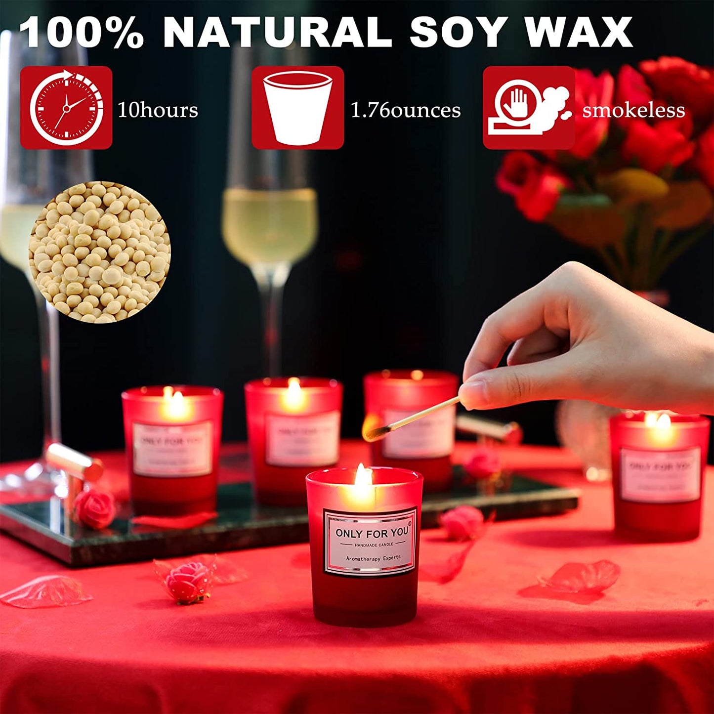 Set of 12 10 Hour Long Burning Soy Scented Candles, Color: Red