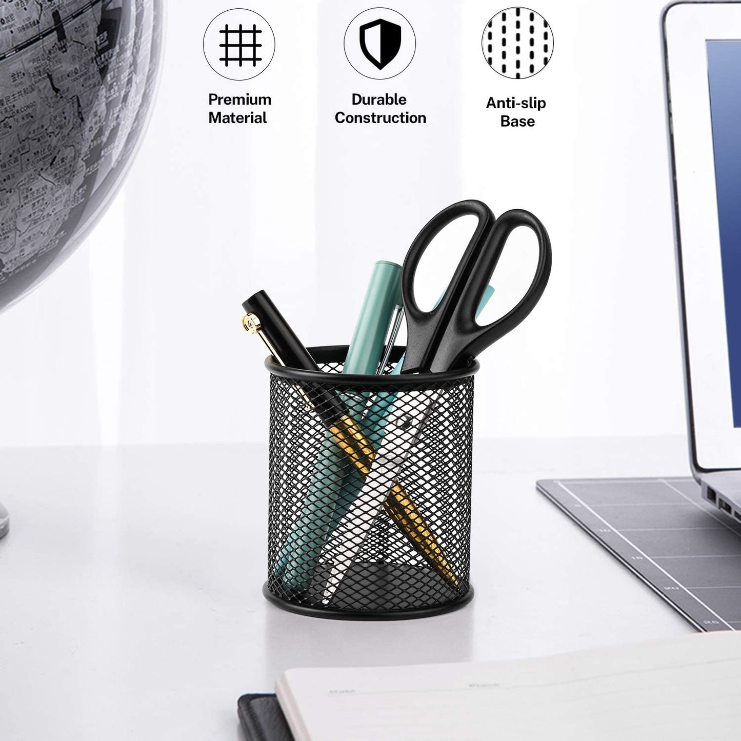 Metal grid pencil holder, for desk. 3 units.