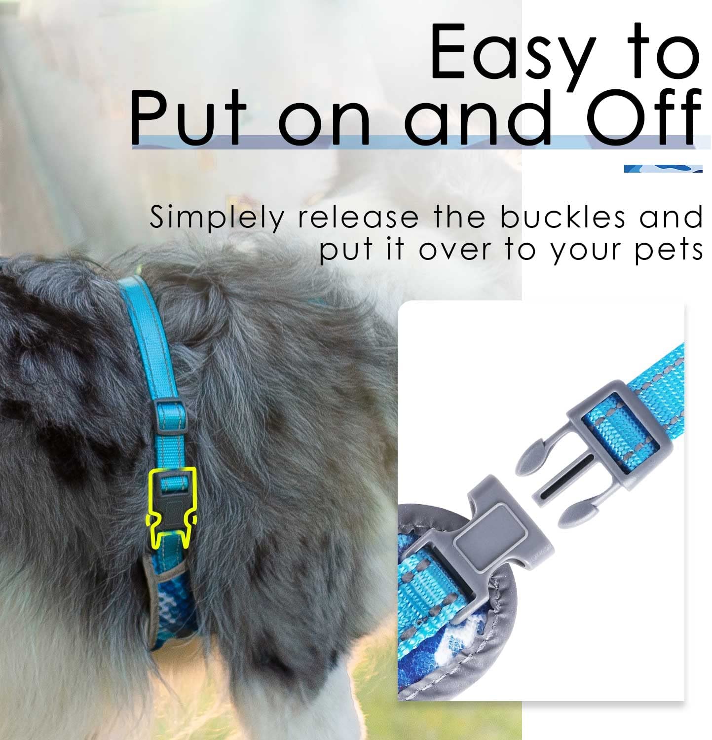 Reflective Pet Vent Harness - Color: Camouflage Blue (M)