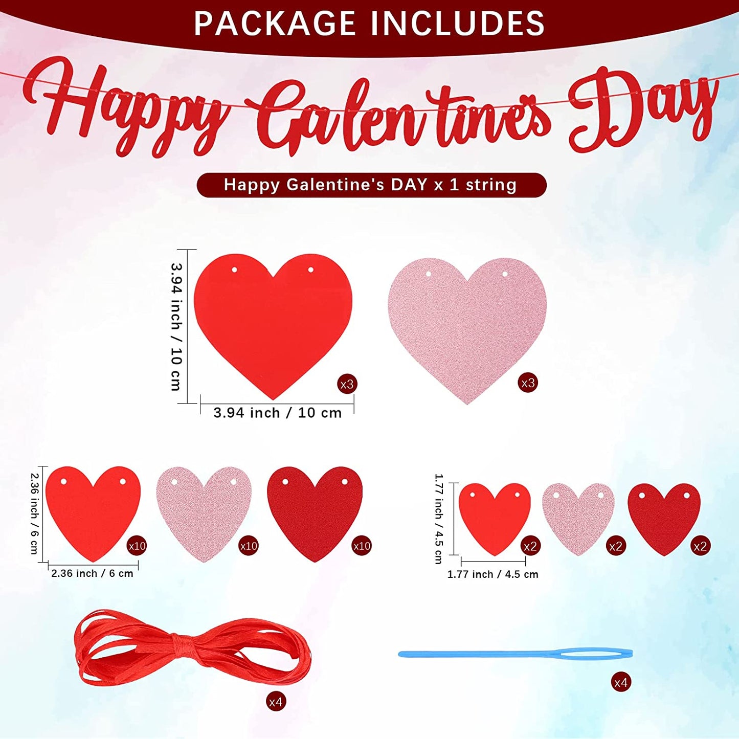 4 Pack Glitter Valentine's Day Banners