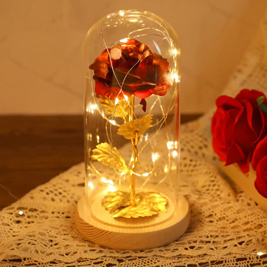 Rose in dome with LED light for Valentine's Day, Red