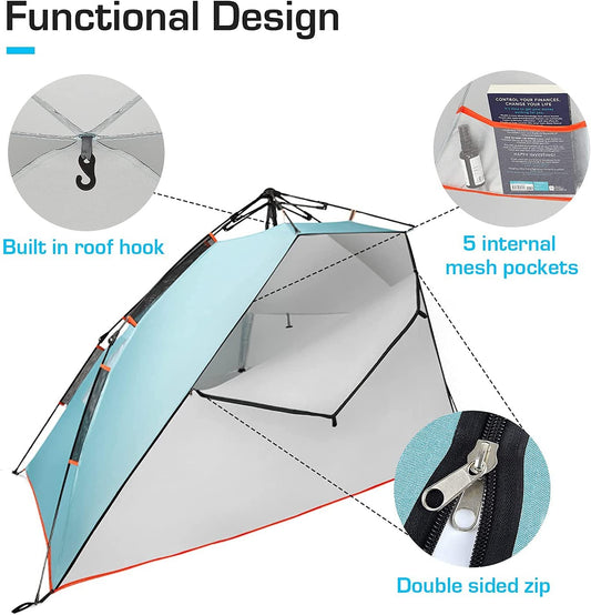 Easy setup beach tent for 3 or 4 people