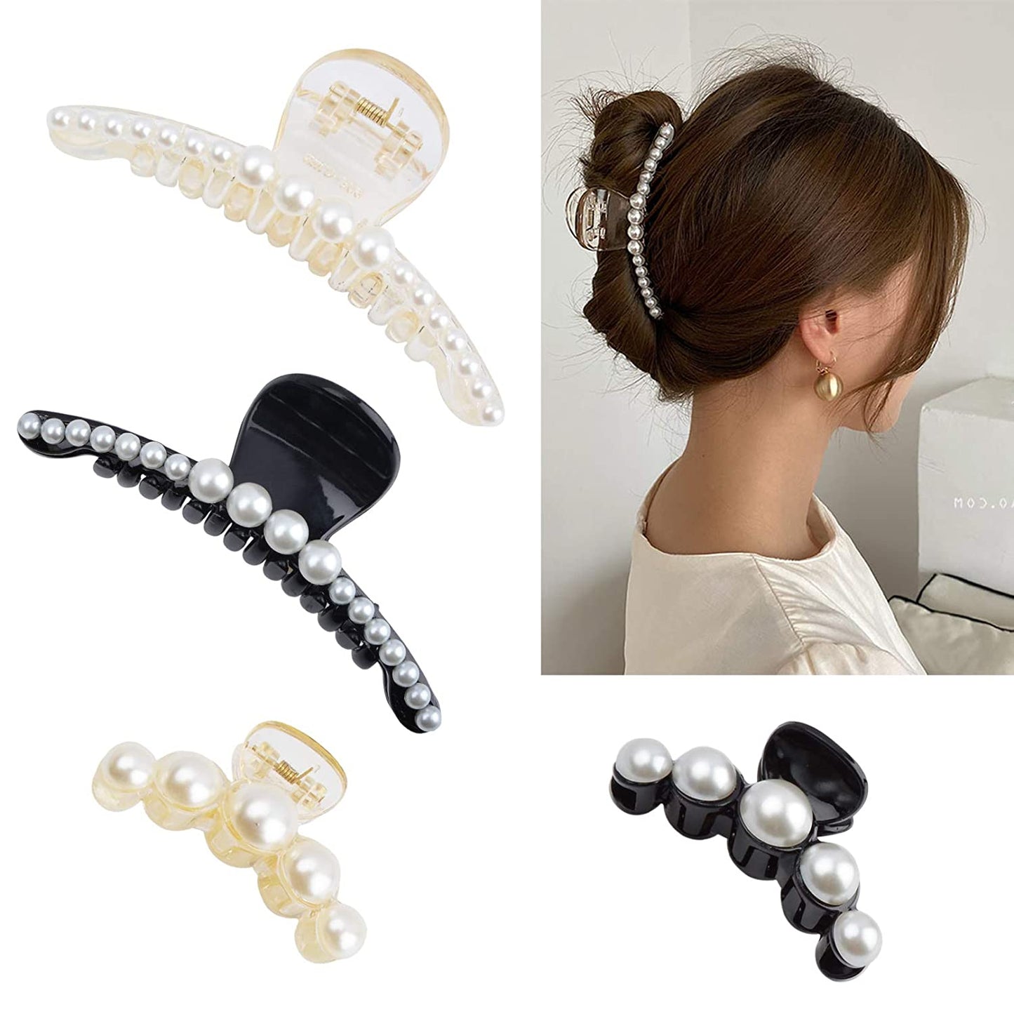 4 large pearl hair clips, (black and white)