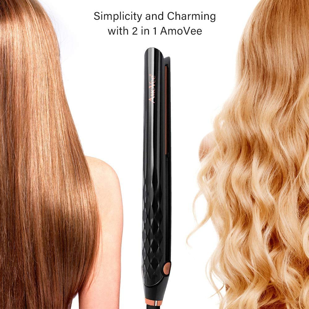 2-in-1 hair straightener and curling iron black and rose gold