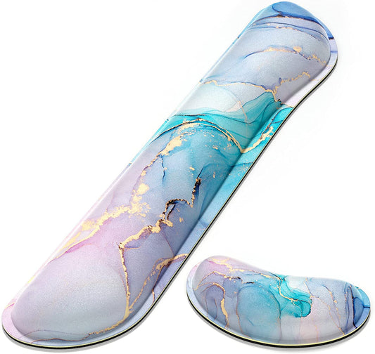 Extended Wrist Rest Pad for Keyboard, (Blue Abstract Ink Marble)