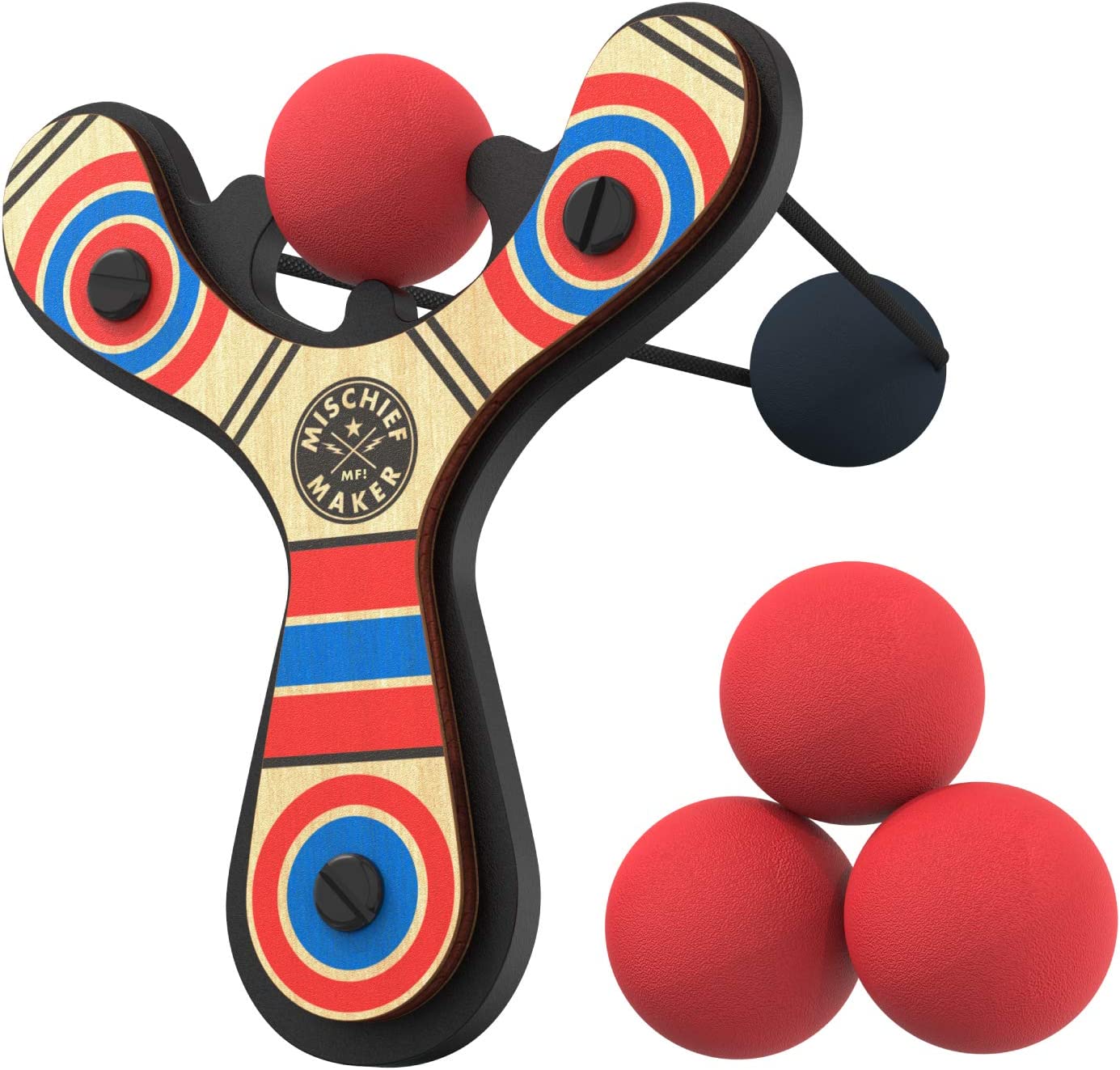 Wooden Toy Slingshot with Foam Balls, (Red)