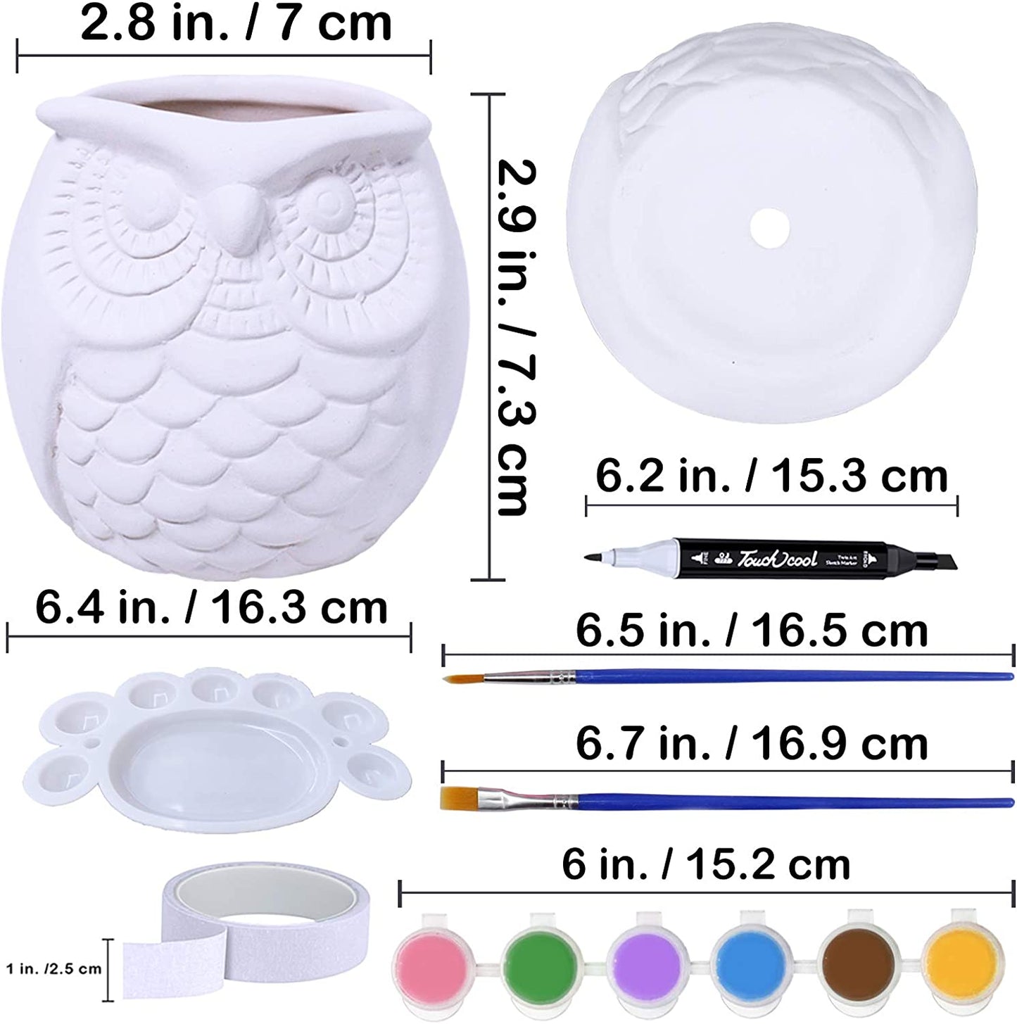 Unpainted Painting Owl Ceramic Flower Pots Craft Kit, 6 Pieces