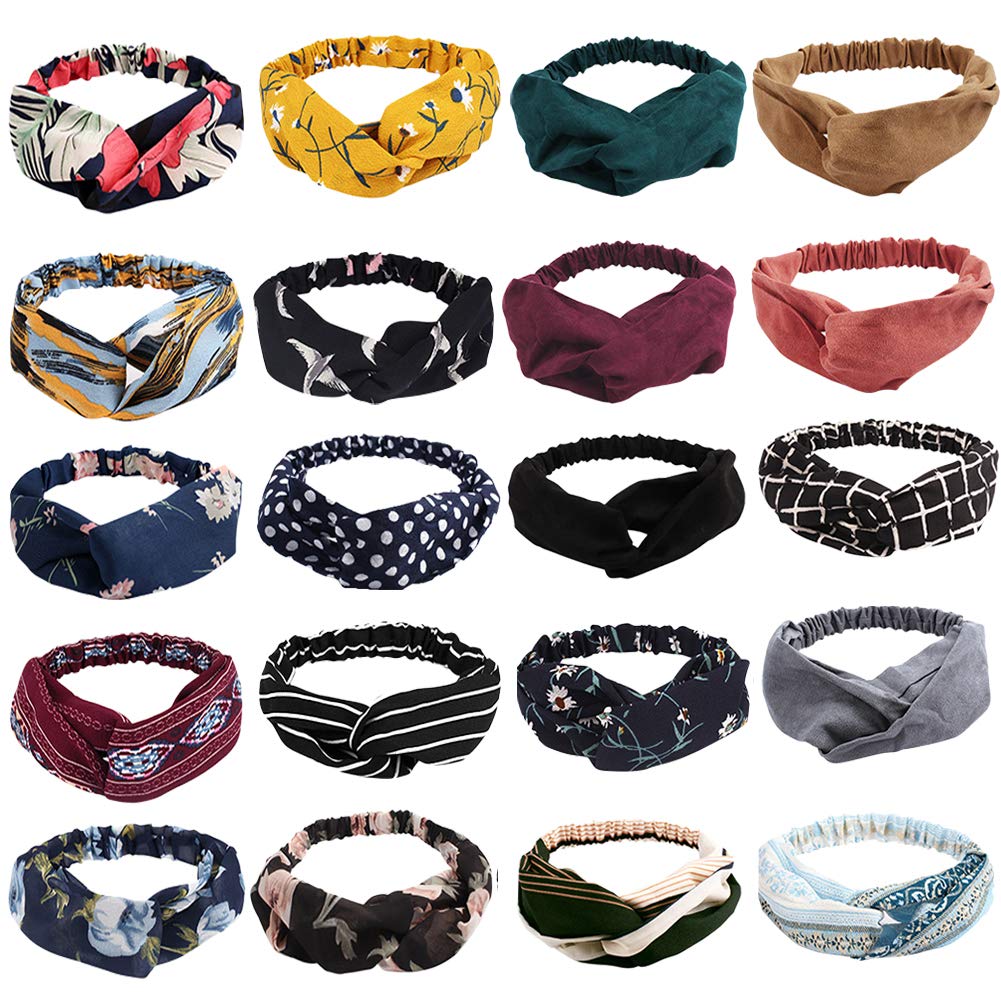 20 Pack Headbands, Elastic Fashion Braided Knot, Floral