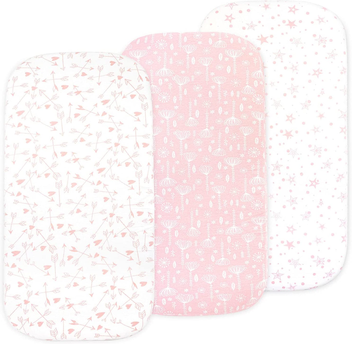 Bassinet Sheet Set, 3-Pack, 32" x 16" x 4", Pink Stars