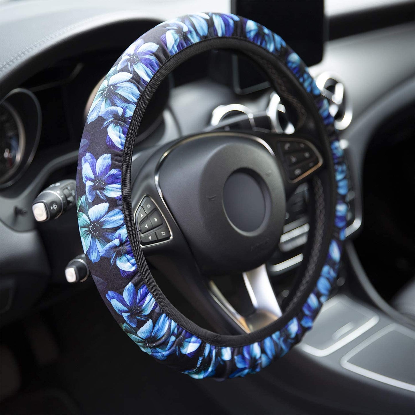 Universal Car Steering Wheel Covers Aqua Flower