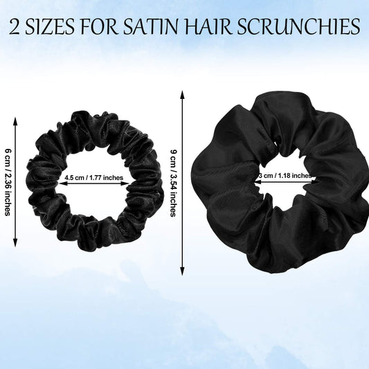 24 pieces of satin hair ties, silky, 2 sizes (black)