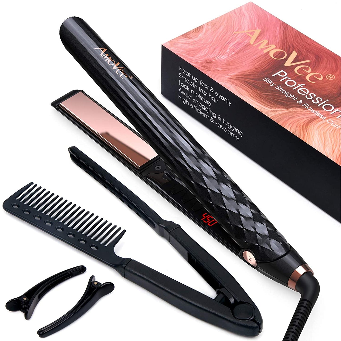 2-in-1 hair straightener and curling iron black and rose gold