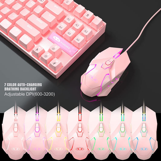 Mechanical Keyboard & Mouse & Mouse Pad Combo White Light Pink