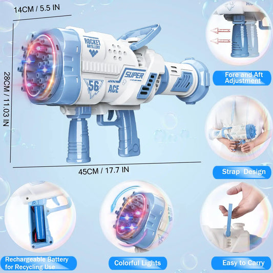 Bubble Machine with LED Lights, 56 Holes (Blue)