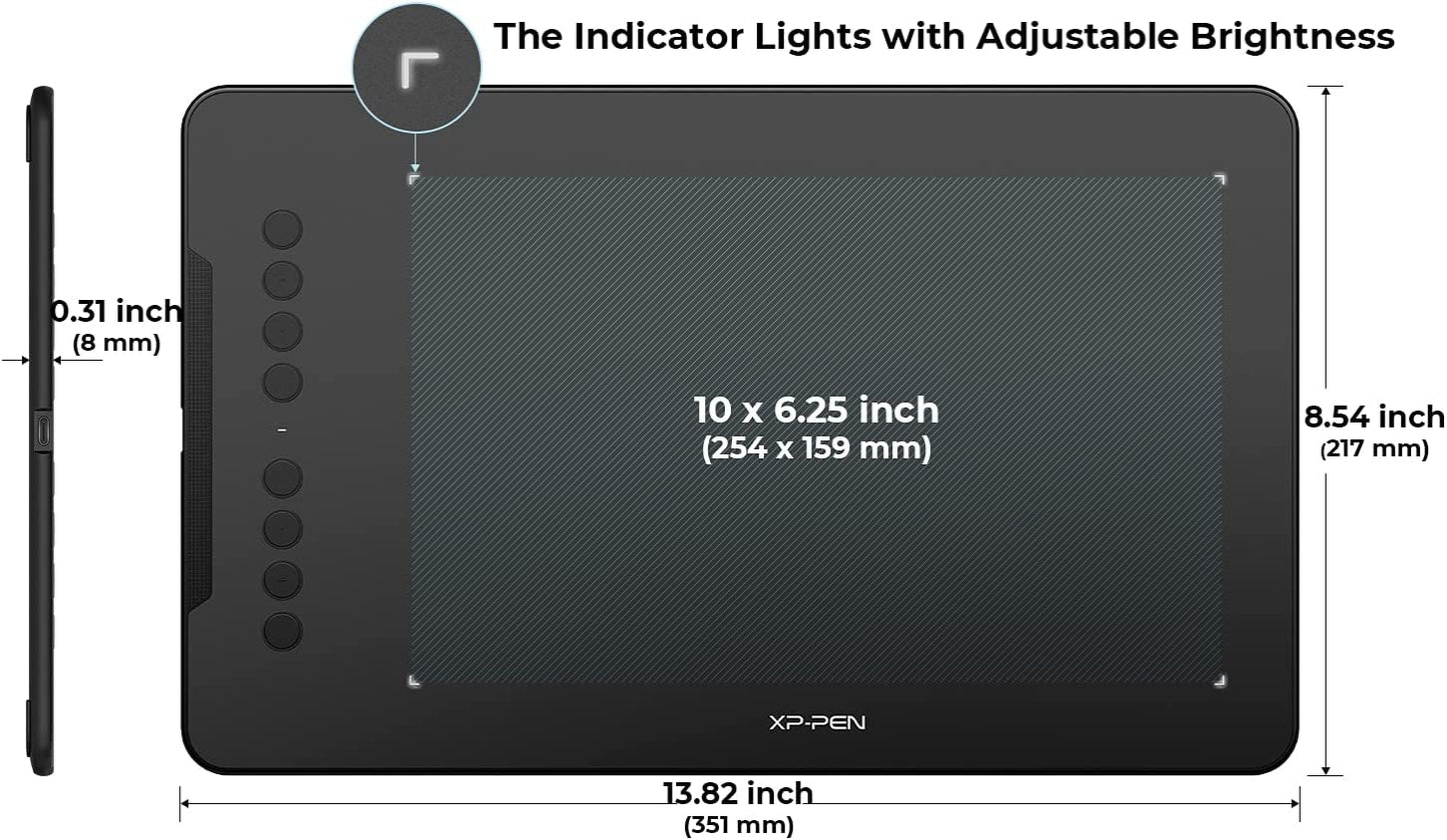 Drawing Tablet, 10 x 6.25 inches, Stylus Pen, 8 Access Keys