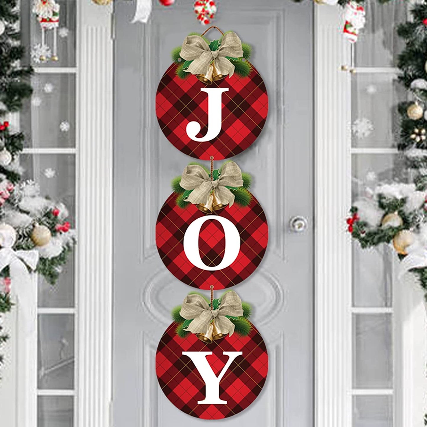 3 Christmas door signs, red