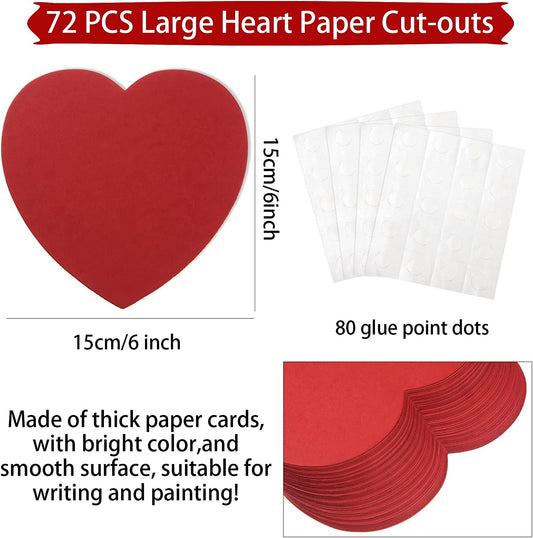 72 pieces of big heart paper cutouts, Red