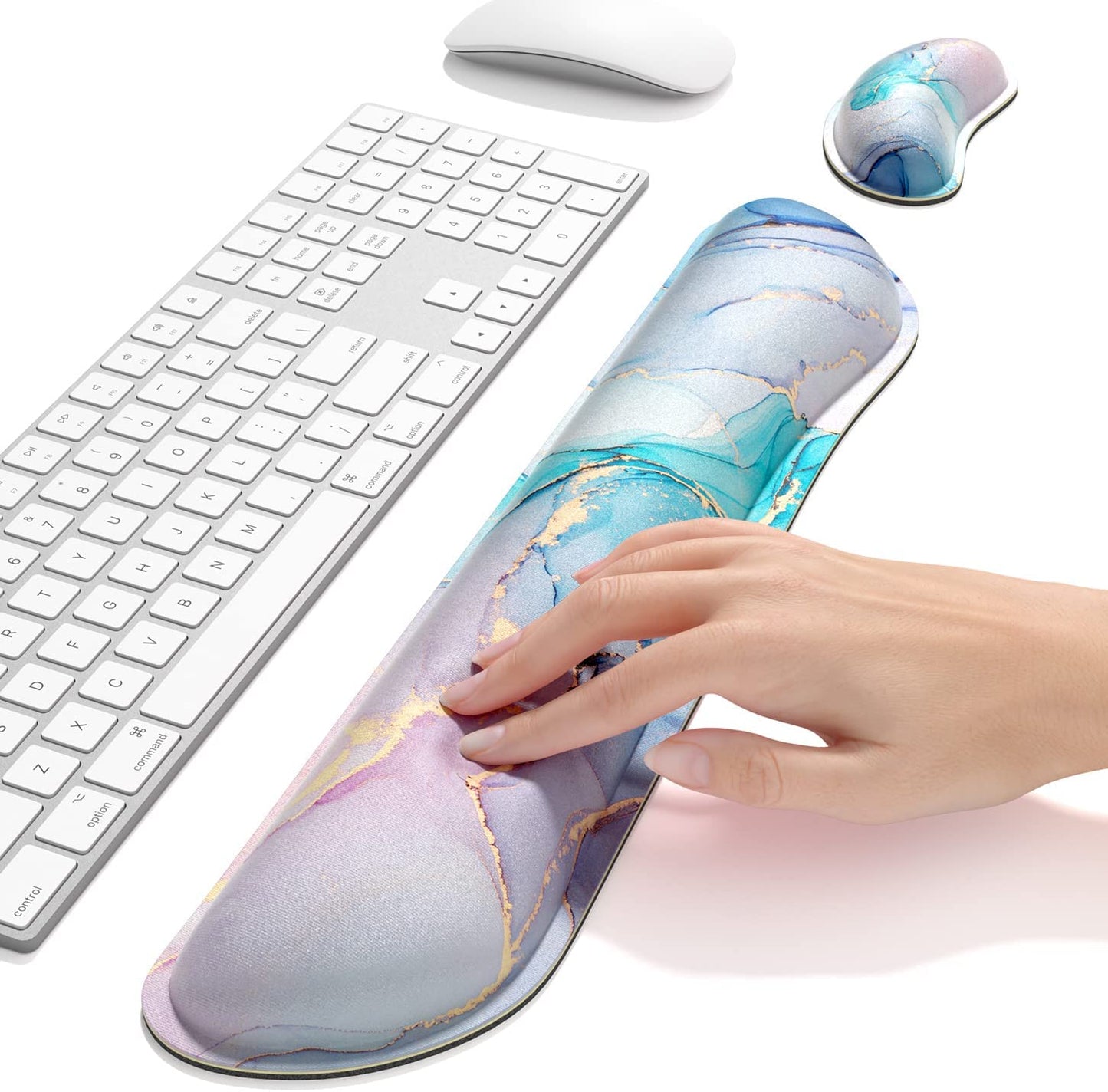 Extended Wrist Rest Pad for Keyboard, (Blue Abstract Ink Marble)