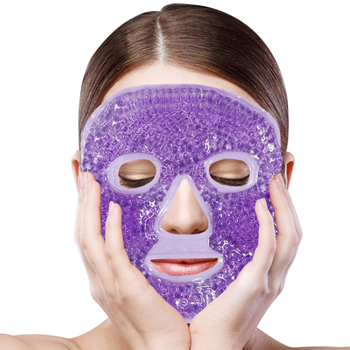 Reusable face gel mask, with compression beads, color: purple