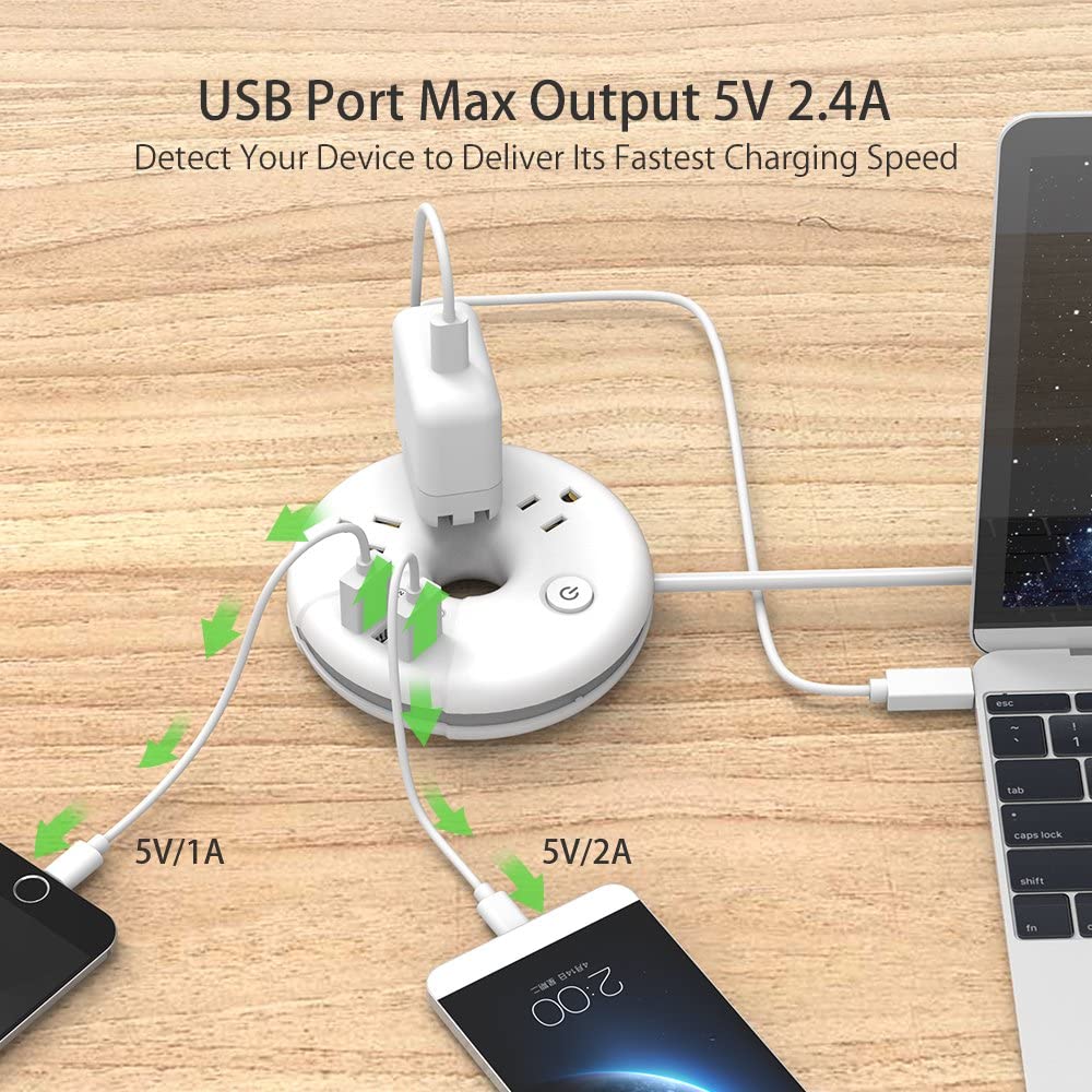 Power strip, 3 outlets 3 USB, white