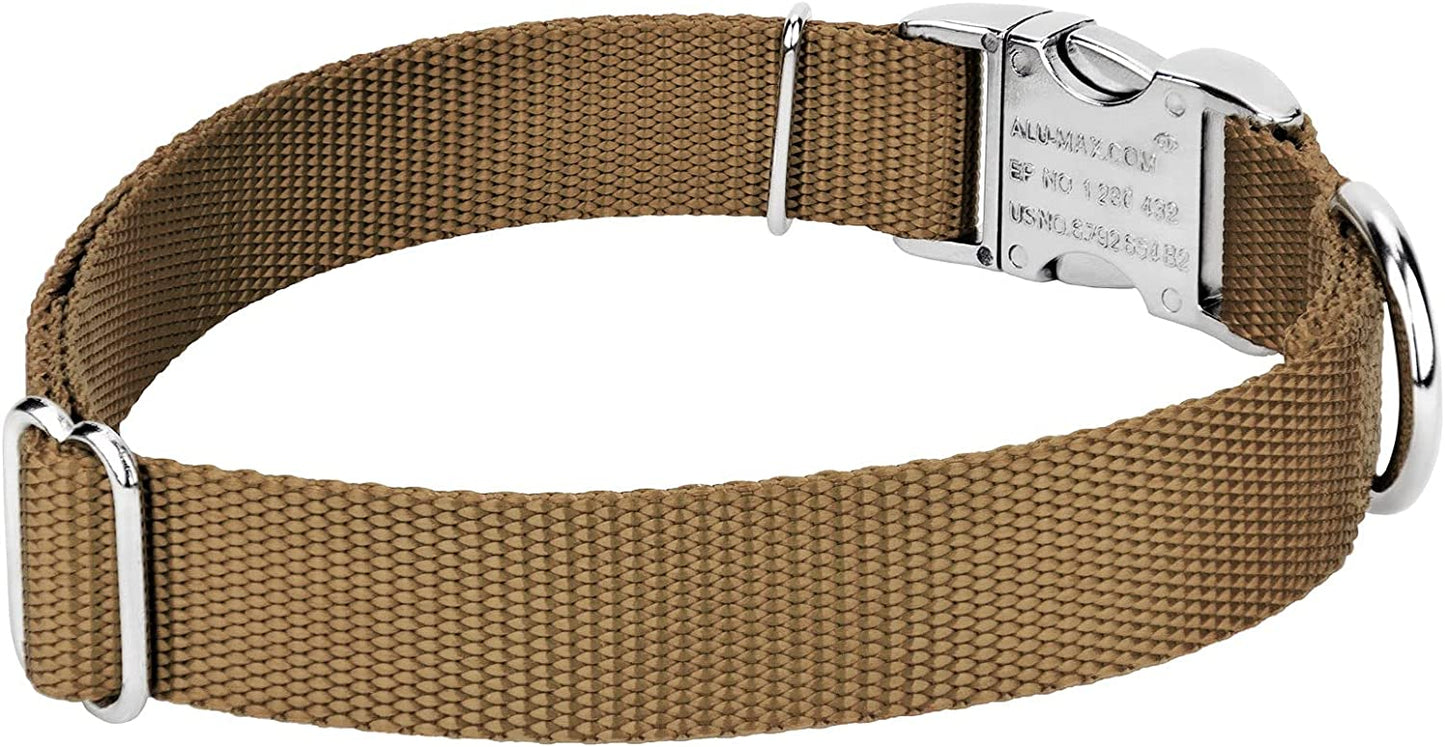 Premium nylon pet collar with metal buckle, Coyote Tan