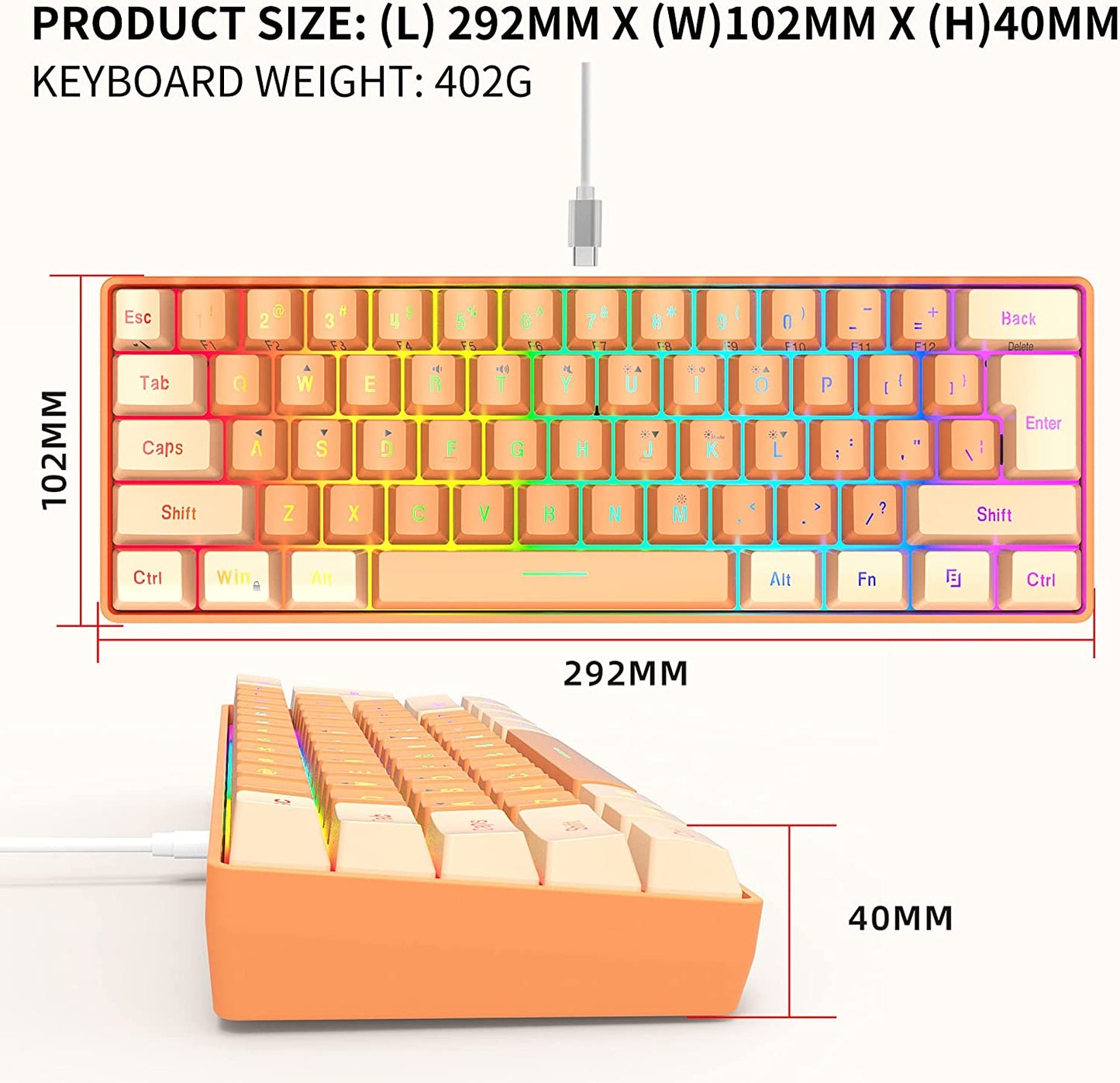 Ultra-compact RGB Mini Keyboard, Cream and Orange