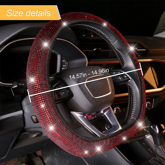 Car steering wheel cover with rhinestones, non-slip (red)