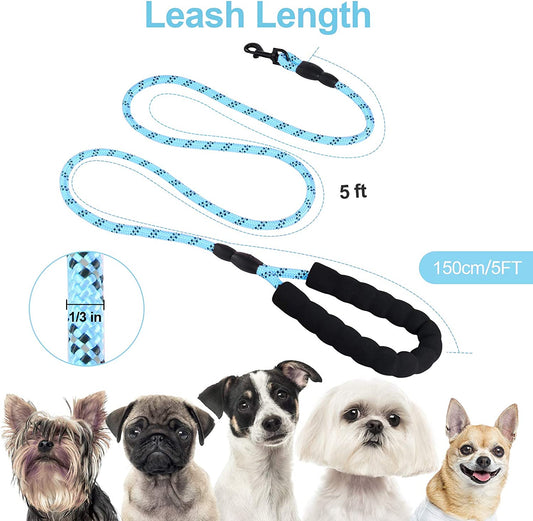 Rope leash for pets with non-slip handle, (light blue)