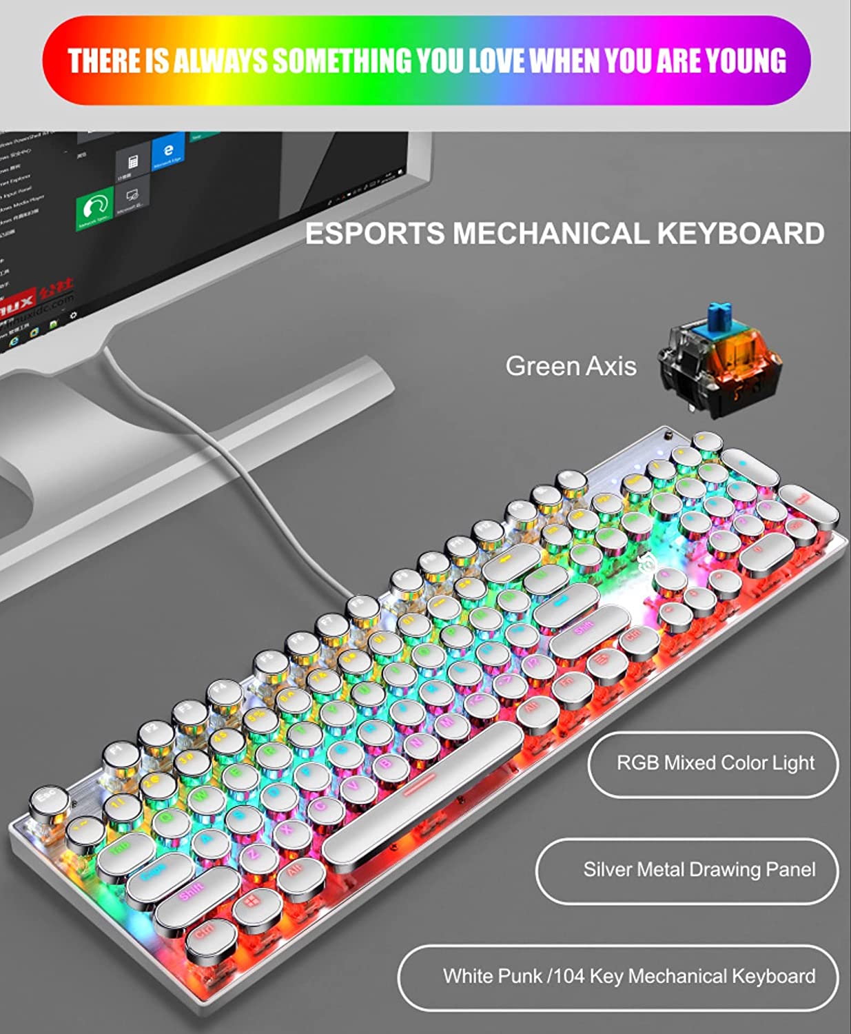 RGB Rainbow Backlit Illuminated Mechanical Keyboard, White