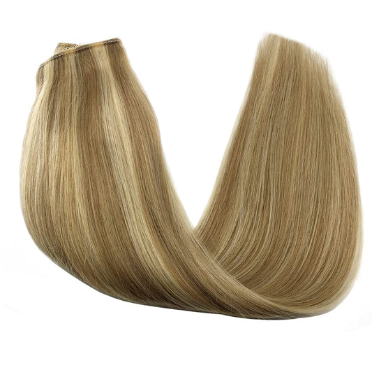 14 Inch Hair Extensions, Light Blonde Highlighted Golden Blonde