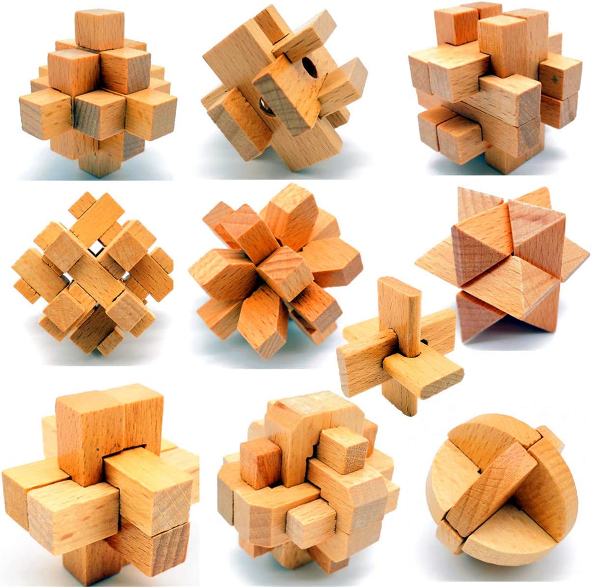 10 in one small 3D wooden puzzles