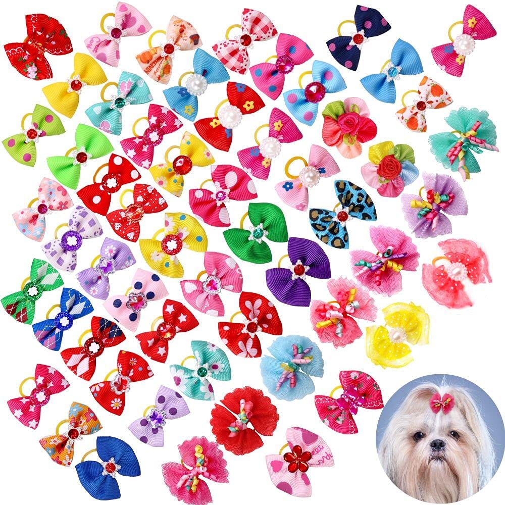 100 Pieces/50 Pairs Pet Bows Rhinestone Pearls, Multicolor