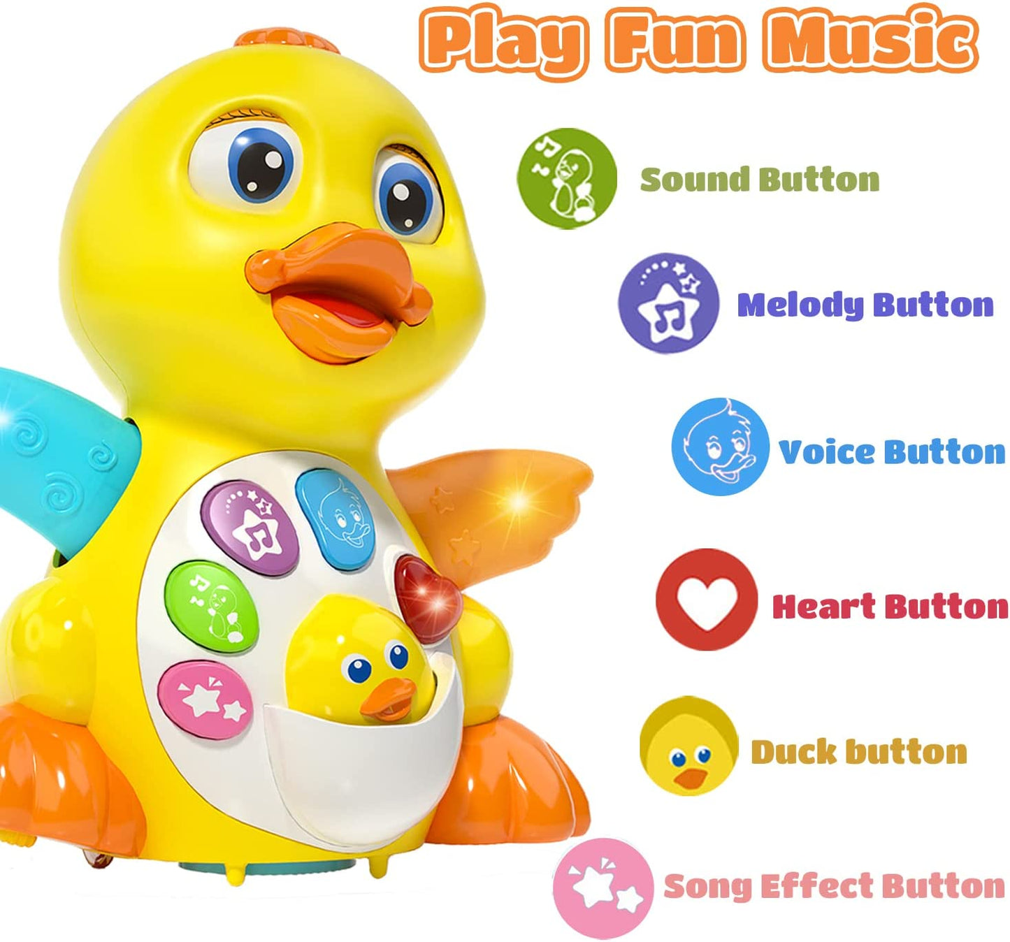 Dancing duck educational toy with music and lighting for babies