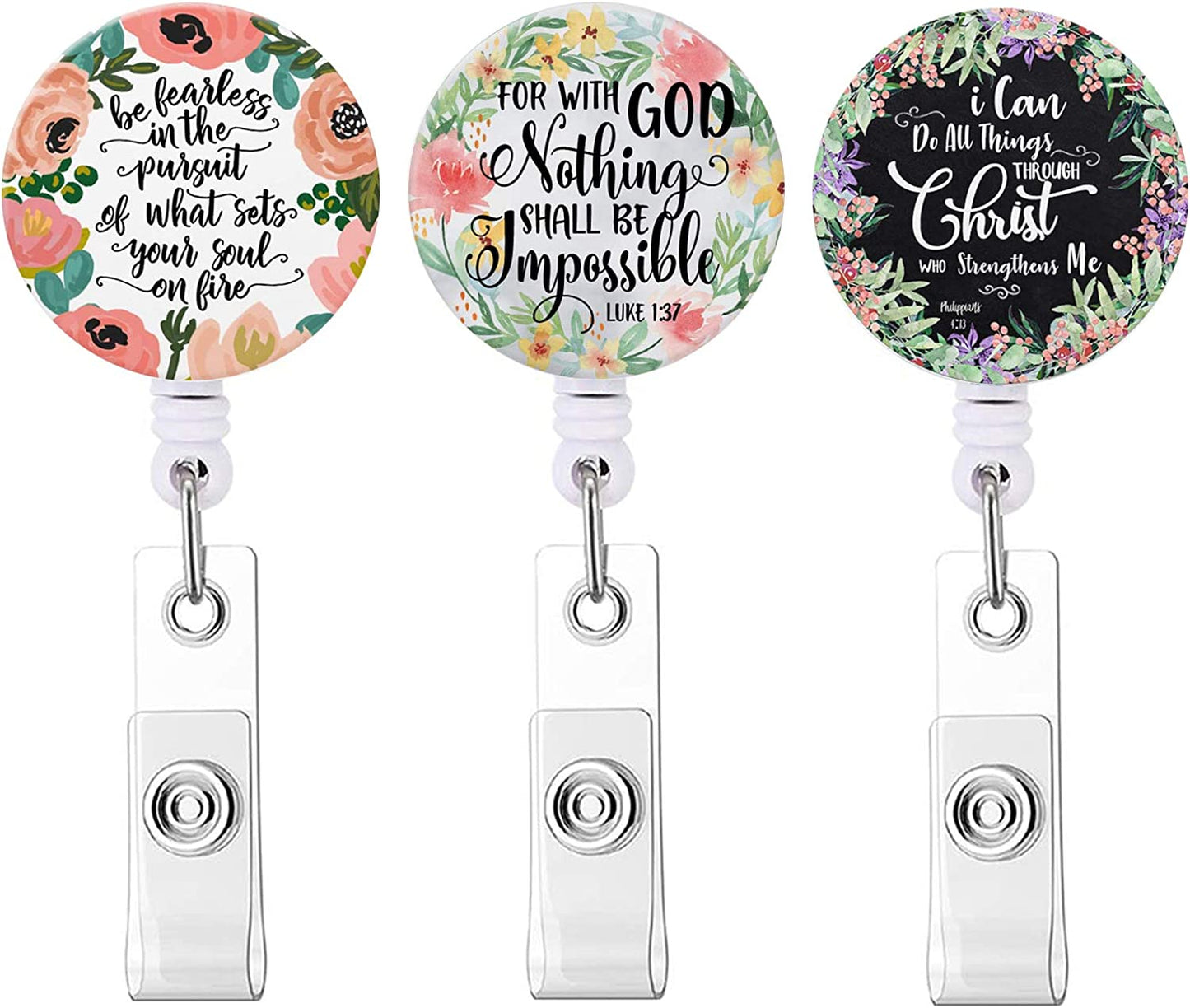 Retractable ID Badge Holder Reel - 3 Pack - Floral Phrase Design