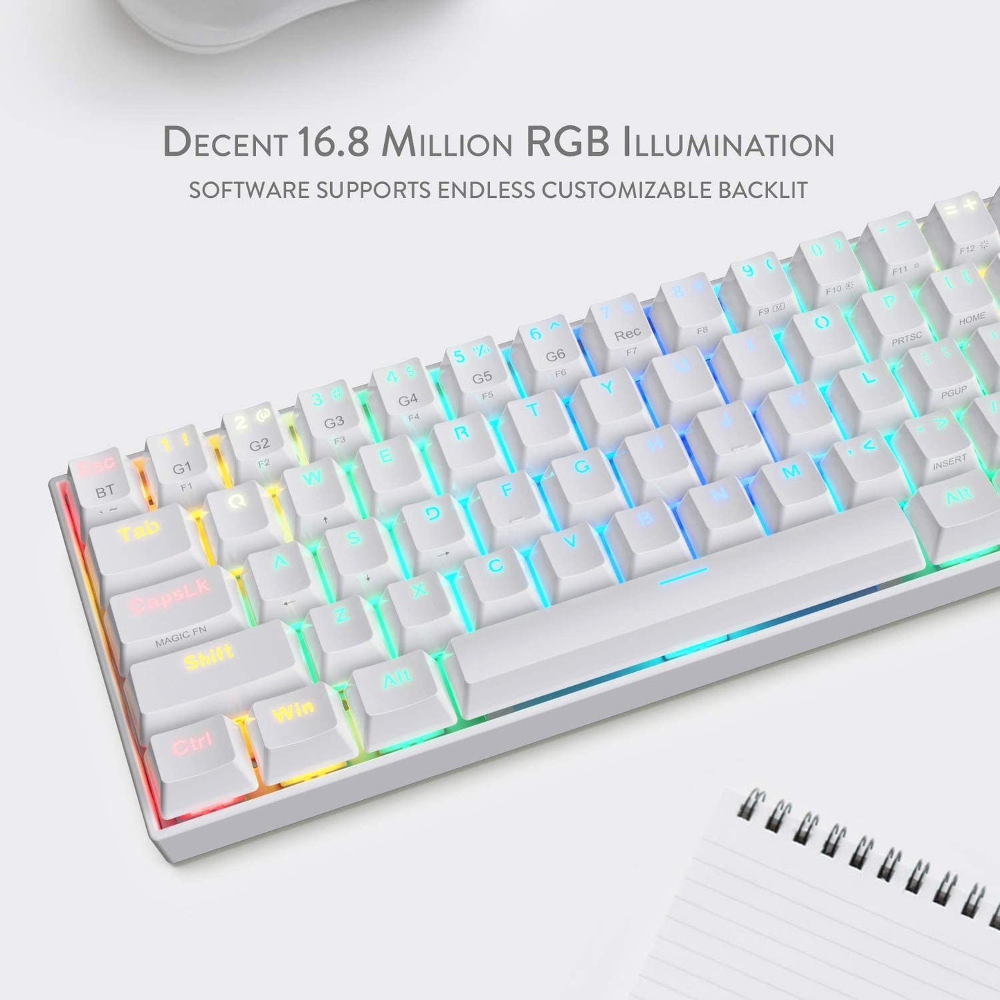 K530 60% Compact RGB Wireless Mechanical Keyboard, 61, white