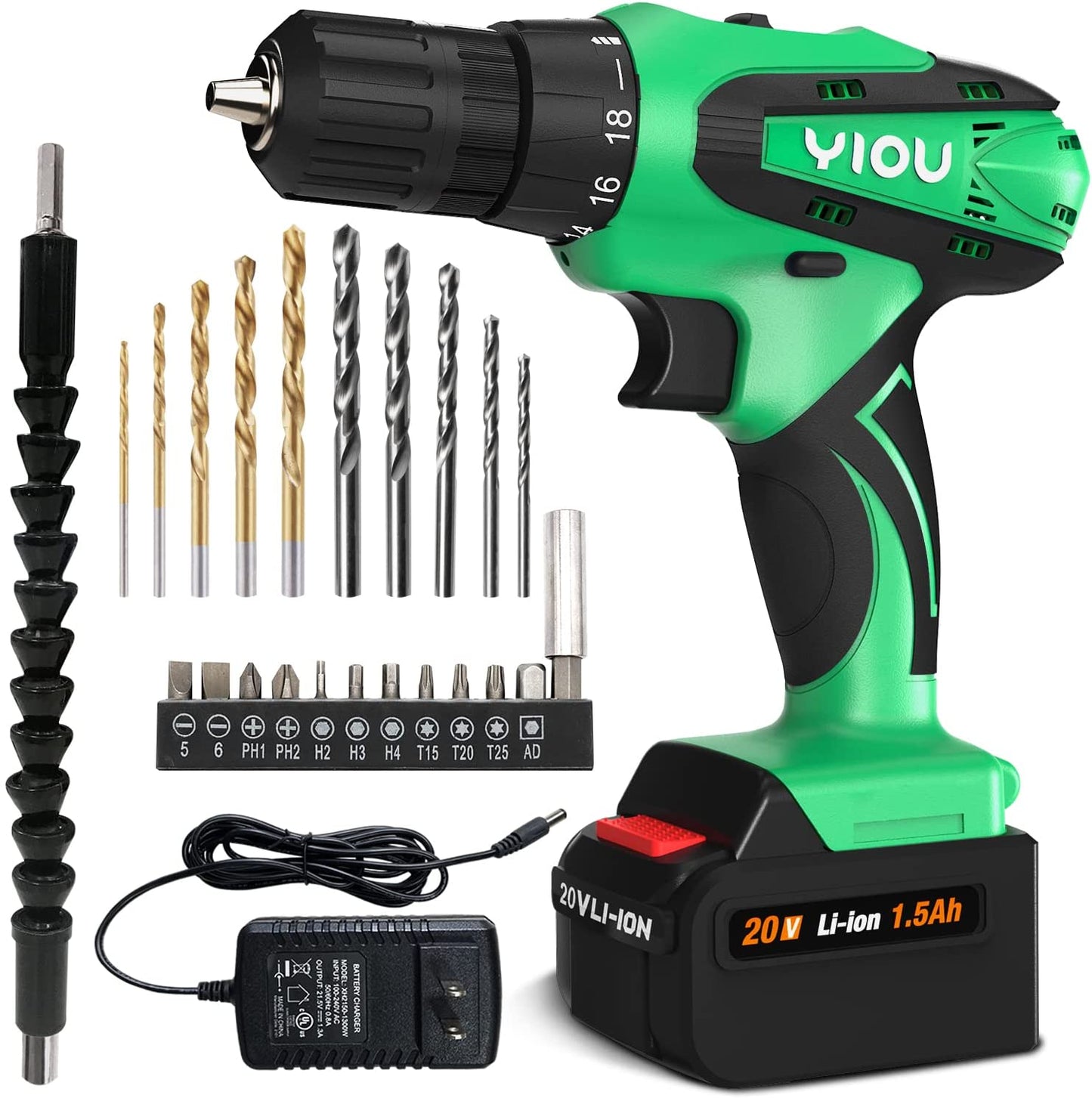 20V MAX cordless drill, 23-piece, green