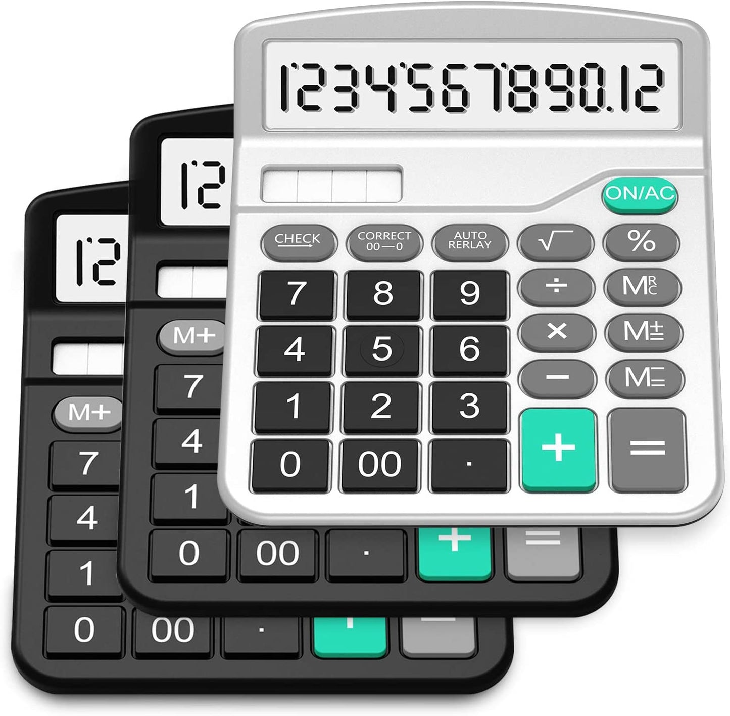 Desktop Calculator 3-Pack (2 Basic Black & 1 Enhanced Silver)